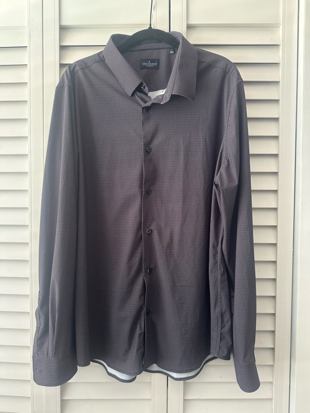 Chatham Road Men's Dark Charcoal and Purple Patterned Dress Shirt